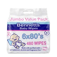 Baby Wipes, Jumbo Value Pack 6×80s